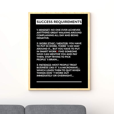 Success Requirements-Motivational Wall Art Sign -11 x 14" Inspirational Poster Print-Ready to Frame. Modern Typographic Design. Home-Office-Business-Dorm-Classroom Decor. Great Successful Tips!