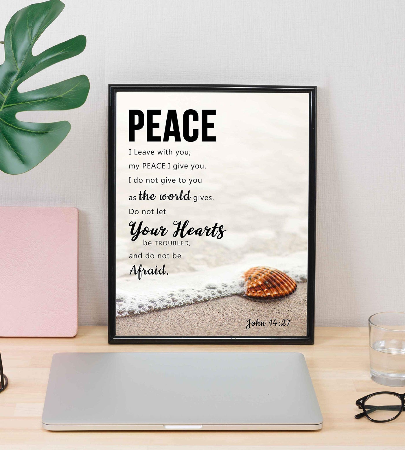 Peace I Leave With You-John 14:27-Bible Verse Wall Art Sign-8 x 10"-Christian Poster Print-Ready to Frame. Beach Image Scripture Print for Home-Office-Studio-Church D?cor. Perfect Religious Gift!