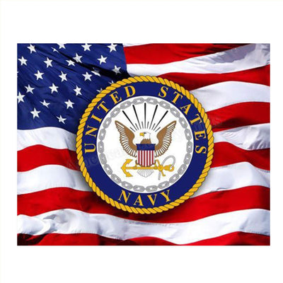 US Navy Emblem on USA Flag- 8 x 10"- Wall Art Prints- Ready To Frame- Official Navy Seal and Old Glory Proudly Waving-Replica Poster Prints. Home-Office-Military Decor. Display Your Pride & Respect.