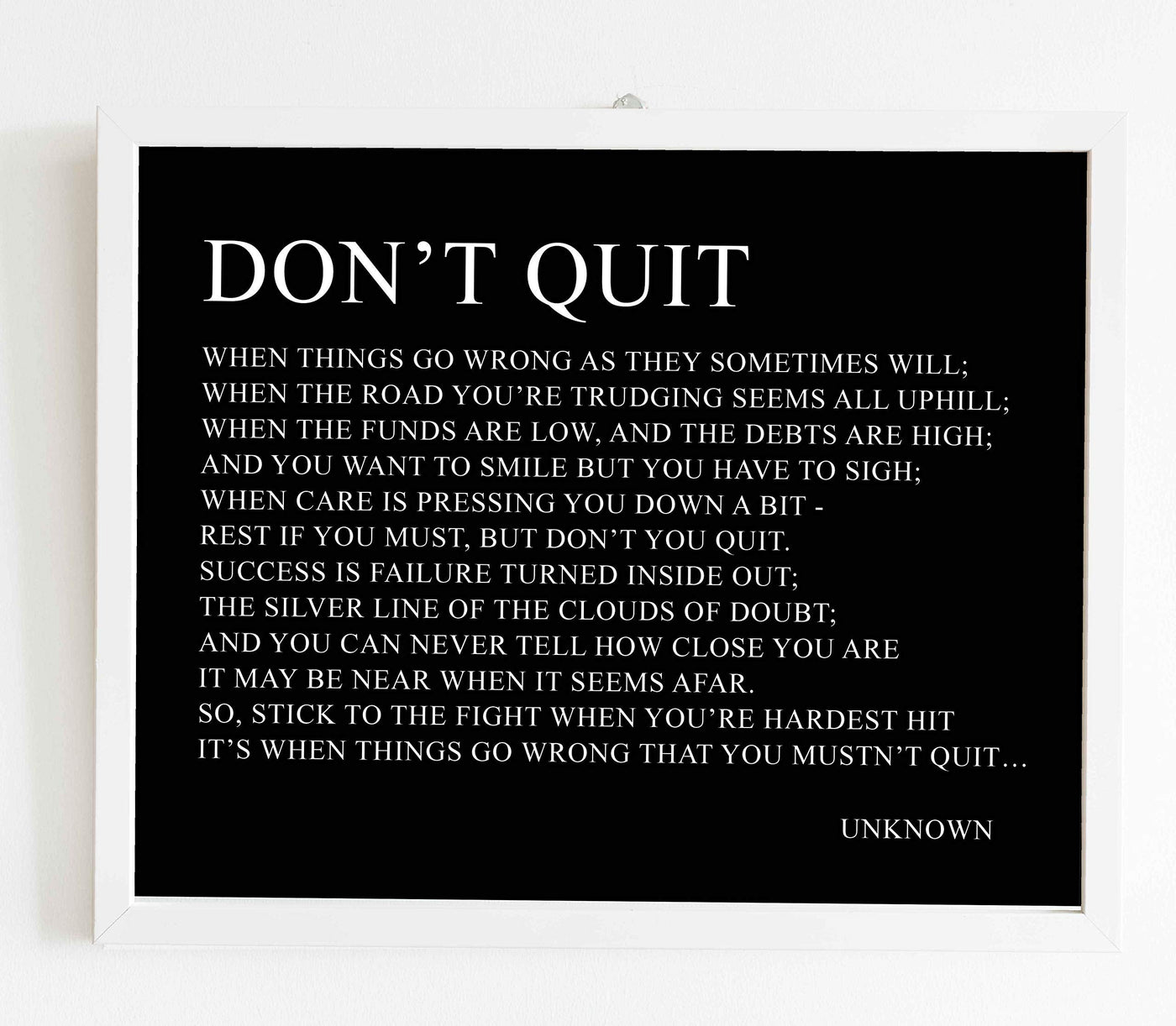 Don't Quit-Inspirational Poem Page Print-14 x 11" Poetic Wall Art Sign-Ready to Frame. Motivational Poster Print Perfect for Home-Office-Study-School Decor. Great Gift of Motivation for Poetry Fans!