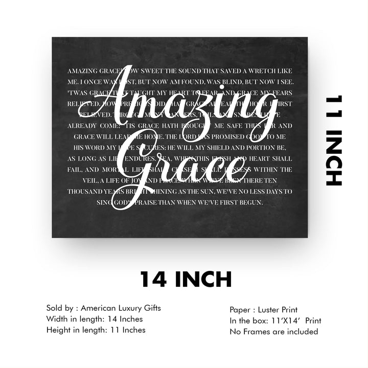 Amazing Grace Christian Hymn Music Wall Art -14 x 11" Inspirational Scripture Song Lyrics Word Art Print -Ready to Frame. Classic Hymnal Decoration for Home-Office-Church-Religious Decor &amp; Gifts!