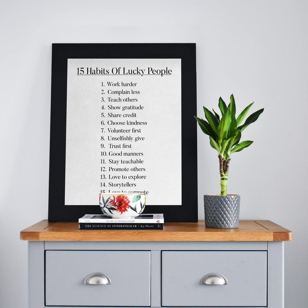 15 Habits of Lucky People-Inspirational Wall Art Sign -8 x 10" Motivational Wall Print -Ready to Frame. Positive Decoration for Home-Office-Studio-Dorm-School Decor. Great Gift for Inspiration!