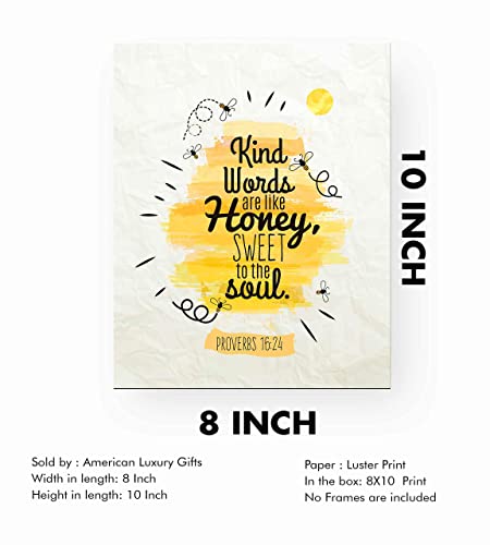 Proverbs 16:24-"Kind Words Are Like Honey"-Bible Verse Wall Art Sign-8 x 10"