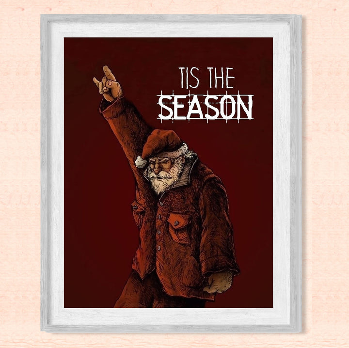 Tis The Season Christmas Santa Wall Decor -8 x 10" Fun Holiday Rock Music Lovers Wall Print -Ready to Frame. Perfect Home-Welcome-Farmhouse-Bar-Cave Decor. Festive Decoration and Great Gift!