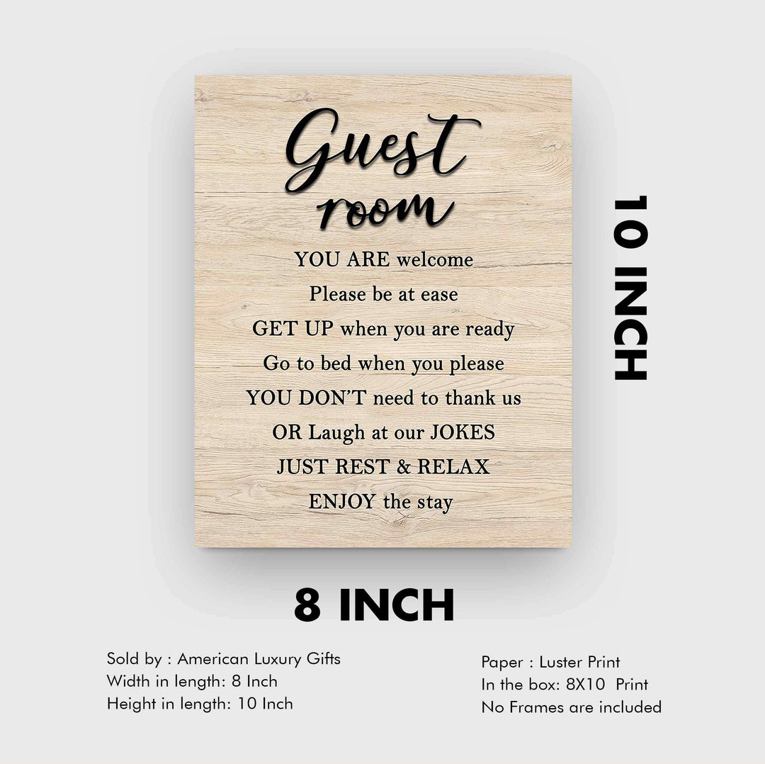Guest Room-Enjoy The Stay- Welcome Sign Wall Art -8 x 10" Country Rustic Print with Replica Wood Design-Ready to Frame. Home-Guest Room-B&amp;B-Cabin-Lake House-Beach Decor. Printed on Paper-Not Wood.