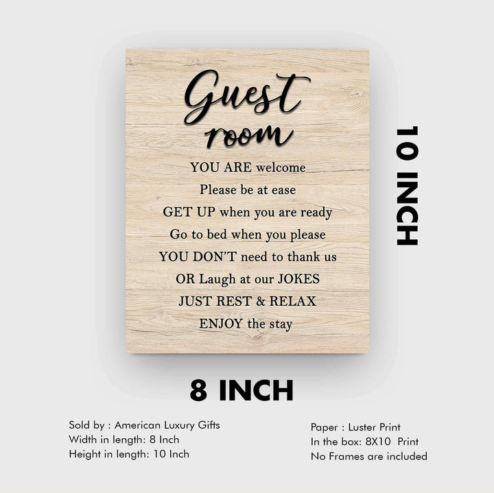 Guest Room-Enjoy The Stay- Welcome Sign Wall Art -8 x 10" Country Rustic Print with Replica Wood Design-Ready to Frame. Home-Guest Room-B&amp;B-Cabin-Lake House-Beach Decor. Printed on Paper-Not Wood.