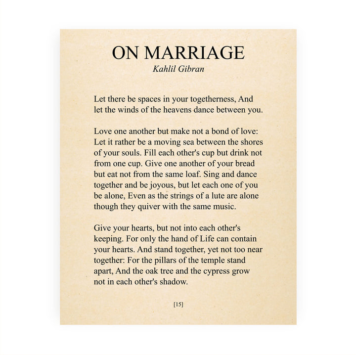 On Marriage-Kahlil Gibran Wedding Poem Wall Art -8 x 10"-Inspirational Poetic Print -Ready to Frame. Perfect Home-Office-Wedding Table-Anniversary Decor. Loving Keepsake Gift for Husband &amp; Wife!