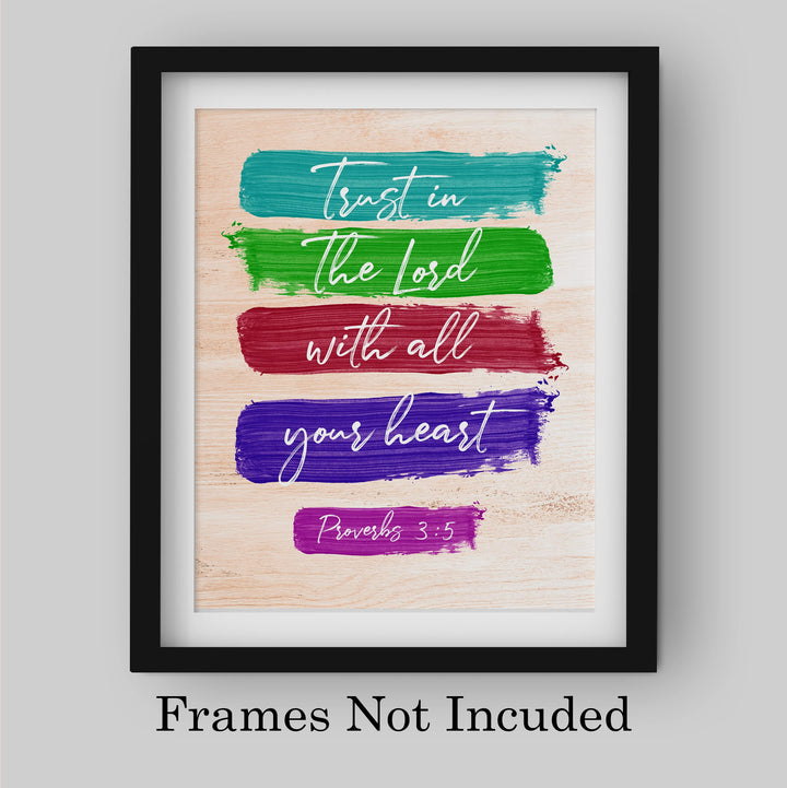 Trust In the Lord With All Your Heart- Bible Verse Wall Art -8 x 10" Scripture Painting Design Print -Ready to Frame. Inspirational Home-Office-Church Decor. Great Religious Gift! Proverbs 3:5