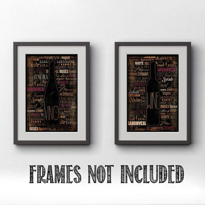 Wine &amp; Vino Bottle Pairing with Variety Names (2)- 8 x 10"s Wall Art Prints- Ready to Frame. Home D?cor, Wine Decor &amp; Kitchen Wall Decor. Perfect For Wine Lovers &amp; Upscale Bars. Show Your Taste!