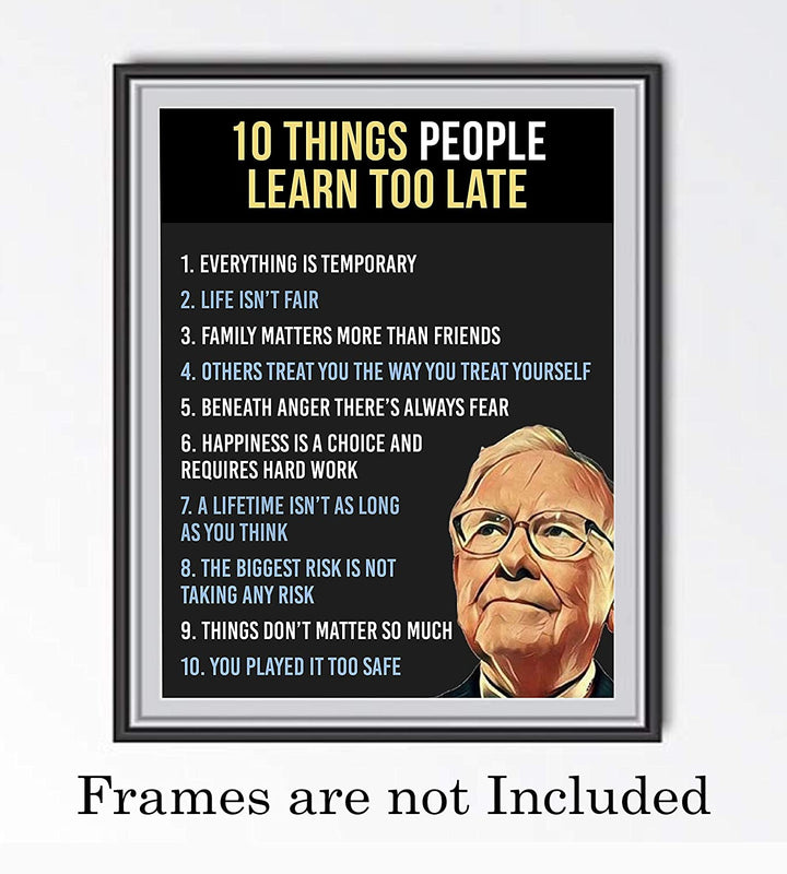 Warren Buffett Quotes-"Ten Things People Learn Too Late"-8 x 10"