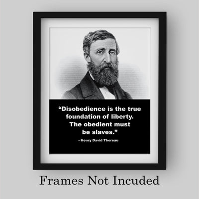 Henry David Thoreau-"Disobedience Is the True Foundation of Liberty" Inspirational Quotes Wall Art-8 x 10" Portrait Wall Print-Ready to Frame. Home-Office-School-Library Decor. Great Patriotic Gift!