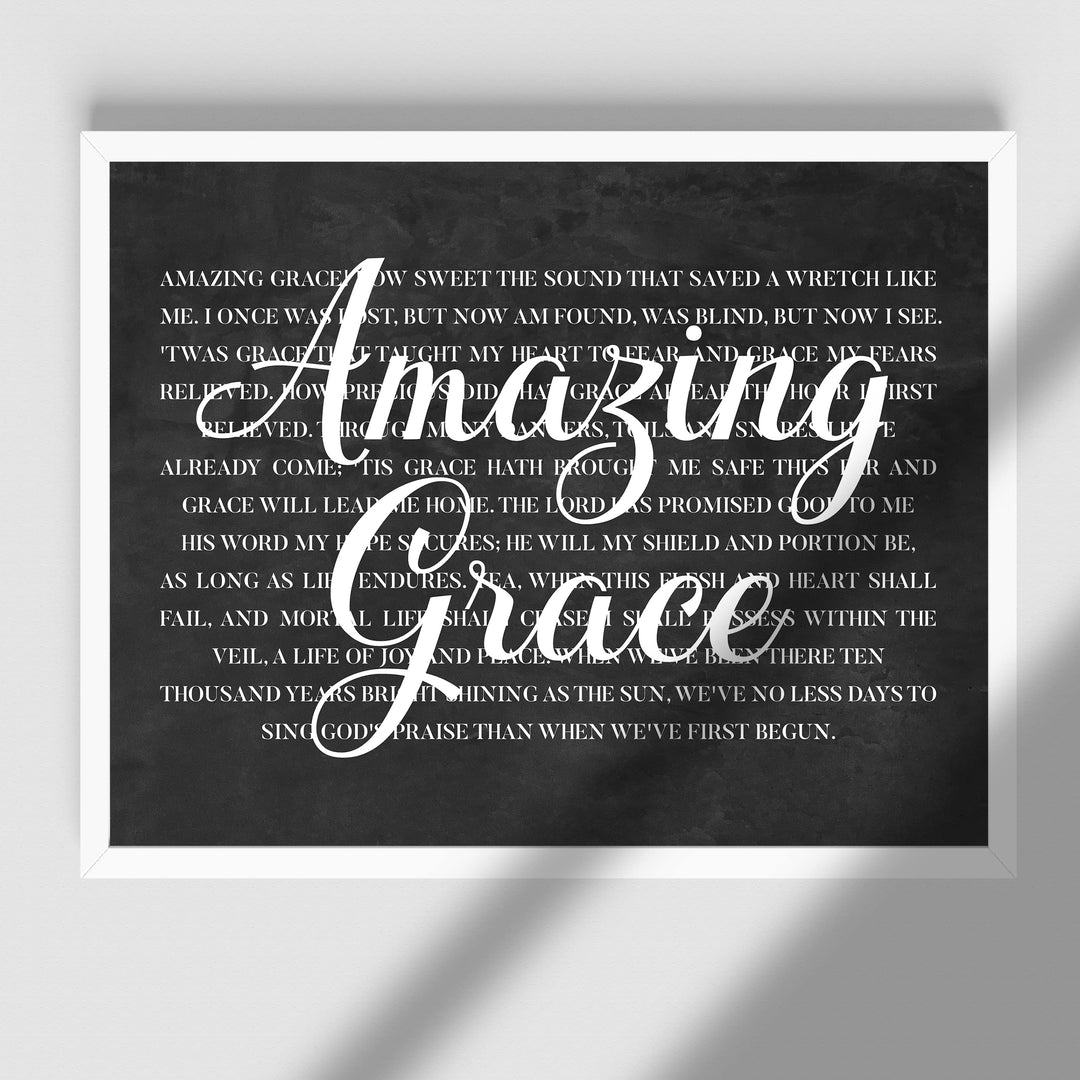 Amazing Grace Christian Hymn Music Wall Art -14 x 11" Inspirational Scripture Song Lyrics Word Art Print -Ready to Frame. Classic Hymnal Decoration for Home-Office-Church-Religious Decor &amp; Gifts!
