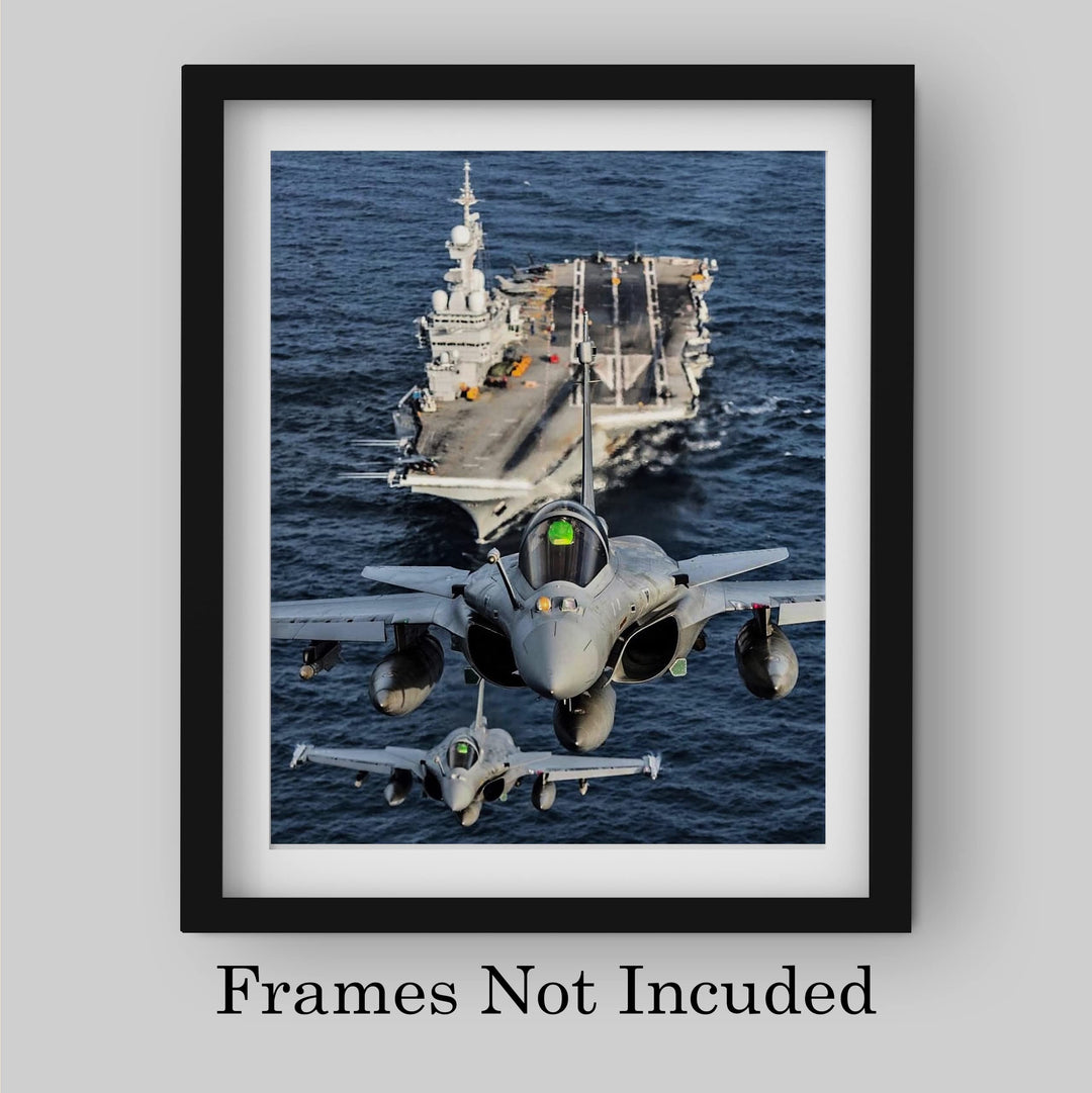 Dassault Rafale Taking Off From Aircraft Carrier -French Fighter Jet Print -8x10" Military Plane Wall Decor -Ready to Frame. Home-Office-School Decor. Perfect Sign for Game Room-Garage-Cave Decor!