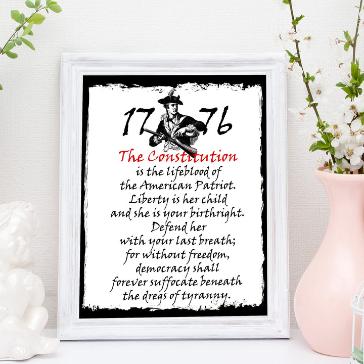 The Constitution Is the Lifeblood of the American Patriot Patriotic Wall Art -11 x 14" Motivational USA Print-Ready to Frame. Rustic Decor for Home-Office-Bar-Cave. Show Your Love of USA &amp; Freedom!