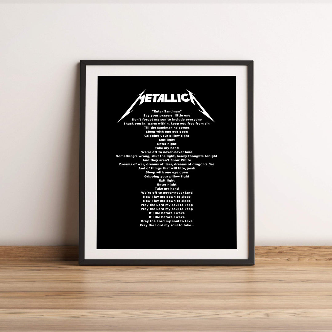 Metallica-"Enter Sandman" Song Lyrics Wall Art-11 x 14" Typographic Music Print-Ready to Frame. Vintage Home-Office-Studio-Bar-Cave Decor. Perfect Gift for Metallica &amp; All Rock Music Fans!