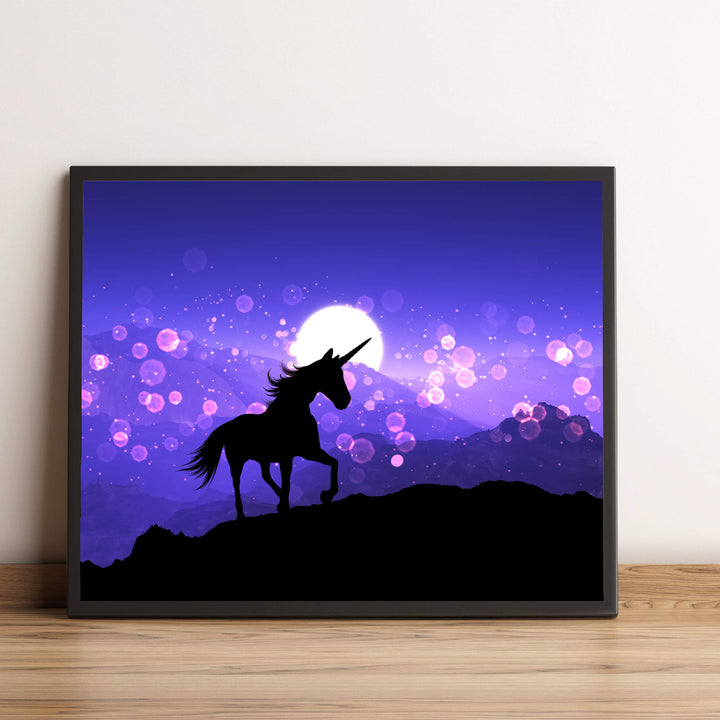 Magical Unicorn Under the Moon- 10 x 8" Wall Art Print- Ready to Frame. Home-Girls Bedroom-Nursery-Play Room Decor. Wall Prints for Animal Themes &amp; Children&