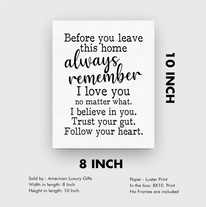 Always Remember-I Love You No Matter What-Inspirational Family Wall Art - 8 x 10" Motivational Print-Ready to Frame. Home-Office Decor. Perfect Gift-Decoration for Children, Friends &amp; Graduates