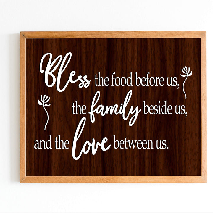 Bless the Food Before Us-Family Beside Us Christian Prayer Wall Art -14 x 11" Rustic Kitchen Print-Ready to Frame. Inspirational Wall Decor w/Replica Wood Design. Perfect Home &amp; Dining Room Decor!