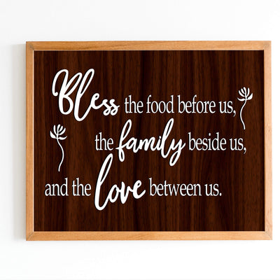 Bless the Food Before Us-Family Beside Us Christian Prayer Wall Art -14 x 11" Rustic Kitchen Print-Ready to Frame. Inspirational Wall Decor w/Replica Wood Design. Perfect Home & Dining Room Decor!