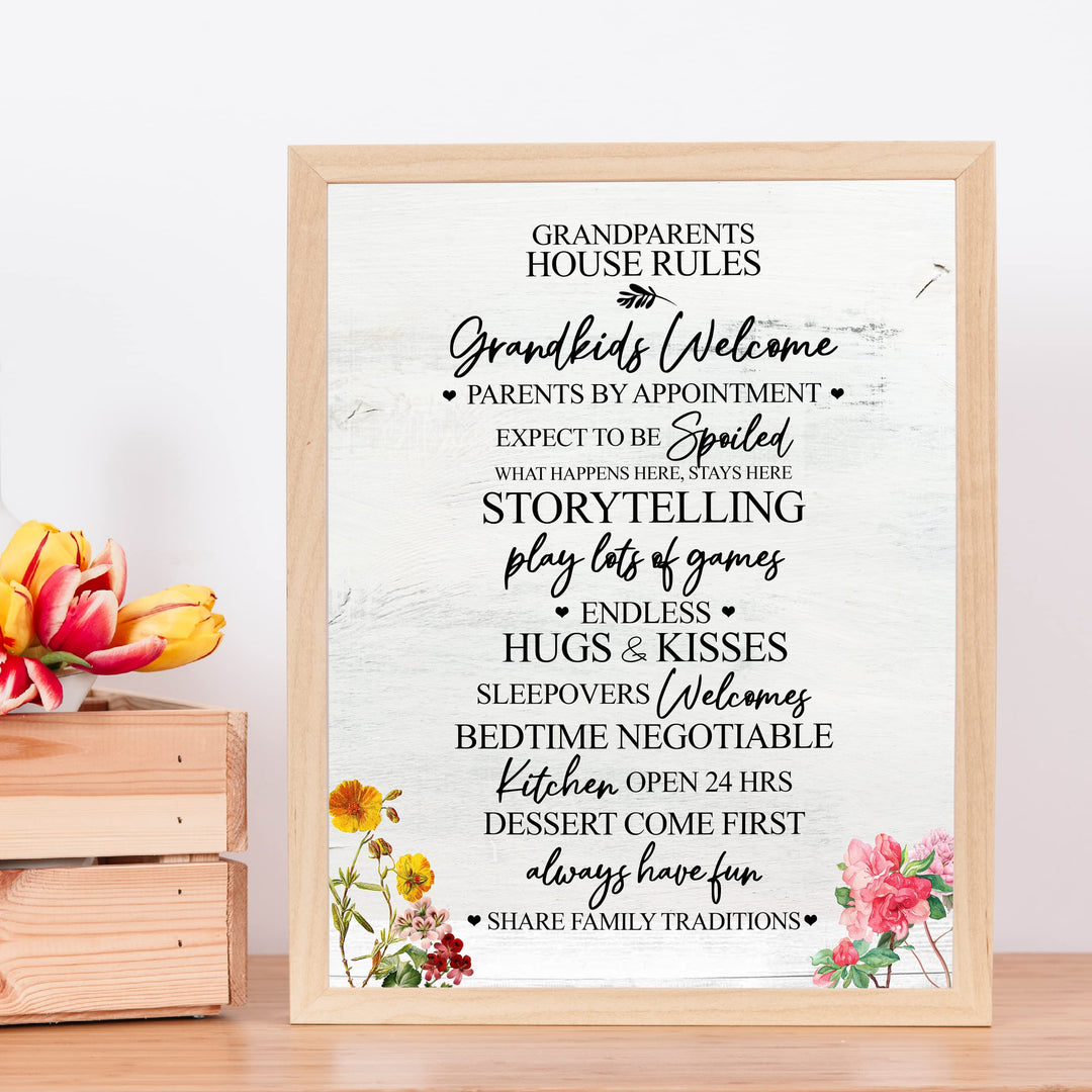 Grandparents House Rules Family Wall Art -11 x 14" Funny Typographic Poster Print-Ready to Frame. Inspirational Floral Decoration Home-Kitchen-Farmhouse Decor. Perfect Gift for Grandma &amp; Grandpa!