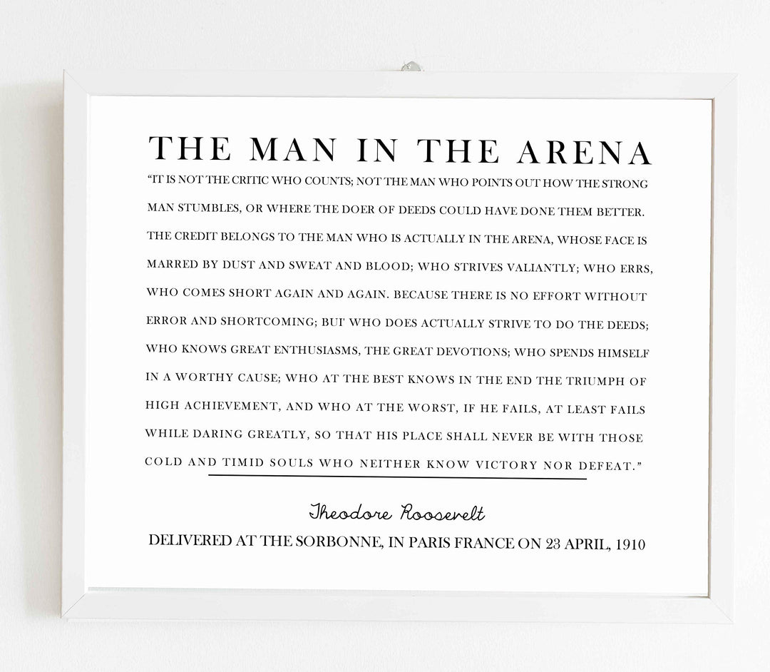 Teddy Roosevelt Quotes-"The Man in the Arena"-Inspirational Quote Wall Art Sign-14 x 11" Motivational Poster Print-Ready to Frame. Ideal Home-Office-Classroom-Library D?cor. Great Gift of Leadership!