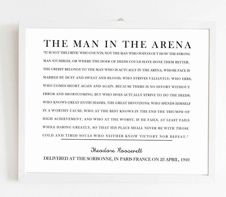 Teddy Roosevelt Quotes-"The Man in the Arena"-Inspirational Quote Wall Art Sign-14 x 11" Motivational Poster Print-Ready to Frame. Ideal Home-Office-Classroom-Library D?cor. Great Gift of Leadership!