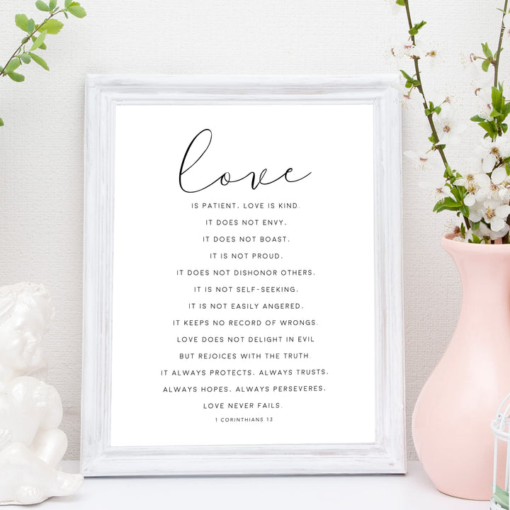 "Love is Patient &amp; Kind"- Christian Bible Verse Wall Art Decor -Scripture Typography Print- Ready to Frame. Home-Office Decor. Perfect Wedding &amp; Anniversary Gift! 1 Corinthians 13:4–8.