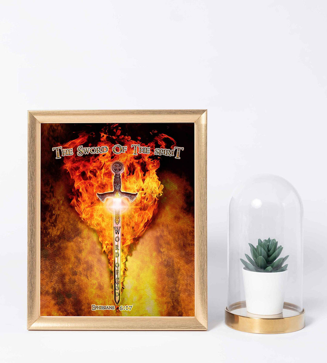 The Sword of the Spirit-Word of God-Ephesians 6:17-Bible Verse Wall Art-8 x 10"-Ready to Frame. Scripture Wall Print w/Replica Metal Sword &amp; Fire. Home-Office-Church D?cor. Perfect Christian Gift!