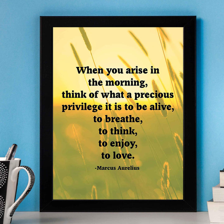 Marcus Aurelius Quotes-"When You Arise in the Morning"-Inspirational Wall Art -8 x 10" Sunset Meadow Print-Ready to Frame. Perfect Home-Office-Classroom-Dorm Decor. Great Philosophical Quote!