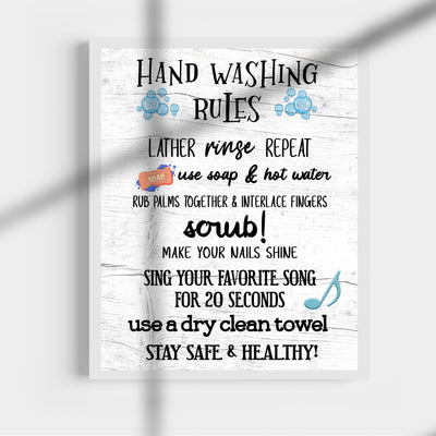 Hand Washing Rules-Lather, Rinse, Repeat- Fun Bathroom Wall Sign- 11x14" Rustic Art Print -Ready to Frame. Funny Home & Bathroom Decor- Housewarming Wall Print. Perfect For Guests & Kids Bathrooms.