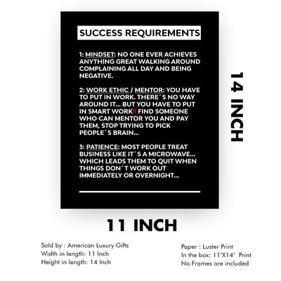 Success Requirements-Motivational Wall Art Sign -11 x 14" Inspirational Poster Print-Ready to Frame. Modern Typographic Design. Home-Office-Business-Dorm-Classroom Decor. Great Successful Tips!