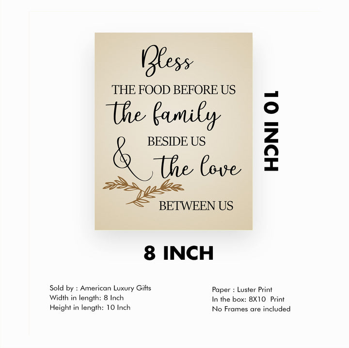 Bless the Food Before Us-Family Beside Us Christian Prayer Wall Art -8 x 10" Rustic Kitchen Print-Ready to Frame. Inspirational Wall Decor w/Farmhouse Design. Perfect Home &amp; Dining Room Decor!