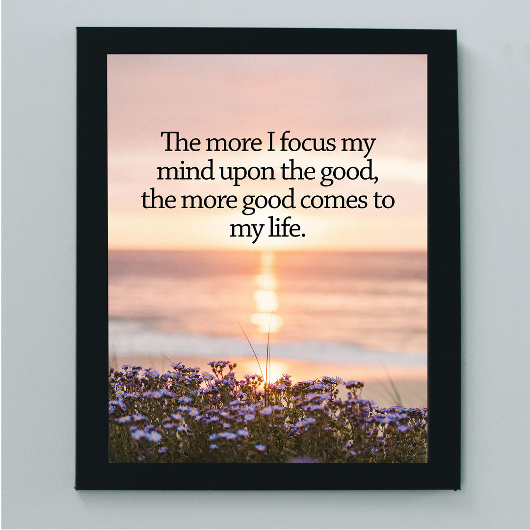 Focus My Mind On the Good Motivational Wall Art Decor -8 x 10" Inspirational Beach Sunset Print-Ready to Frame. Perfect Decor for Home-Office-Work-Desk Sign-Ocean Themes. Great Gift of Motivation!