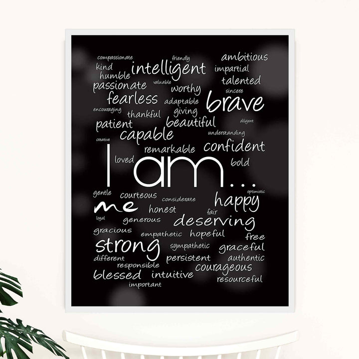I Am Me- Inspirational Wall Art Sign -11 x 14" Modern Typographic Word Art Print-Ready to Frame. Ideal for Home-Office-Studio-School Decor. Perfect Gift to Inspire Self-Esteem. Great for Teens!