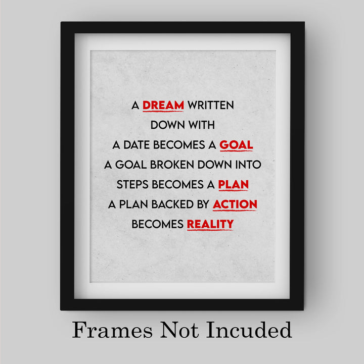 A Dream Becomes A Goal-Motivational Quotes Wall Decor -8 x 10" Modern Typographic Art Print -Ready to Frame. Home-Office-Classroom-Dorm-Gym Decor. Perfect Desk Sign! Great Inspirational Gift!