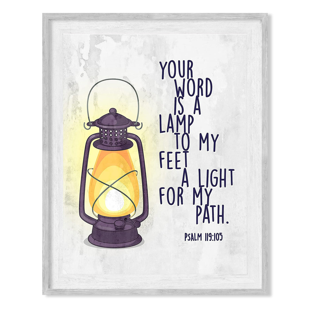 Your Word Is a Light for My Path- Psalm 119:105 -Bible Verse Wall Art -8 x 10" Christian Scripture Wall Print w/Lamp Image-Ready to Frame. Home-Office-Church-School Decor. Great Religious Gift!