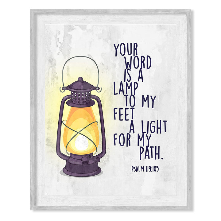 Your Word Is a Light for My Path- Psalm 119:105 -Bible Verse Wall Art -8 x 10" Christian Scripture Wall Print w/Lamp Image-Ready to Frame. Home-Office-Church-School Decor. Great Religious Gift!