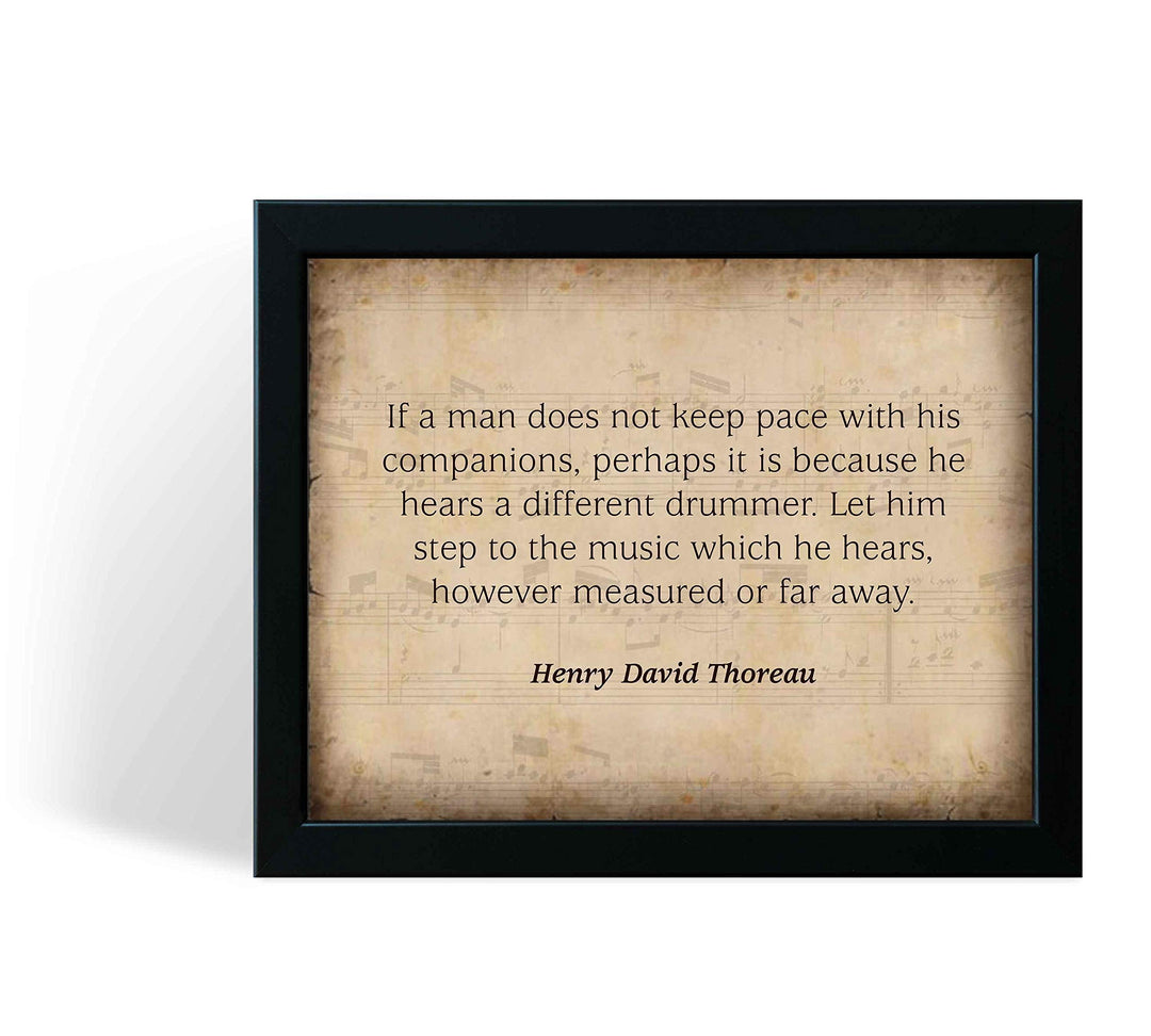 Henry David Thoreau Quotes-"Let Him Step to the Music He Hears" Inspirational Poem Art-10 x 8" Distressed Wall Print-Ready to Frame. Home-Office-School-Library Decor. Encourages Individuality!
