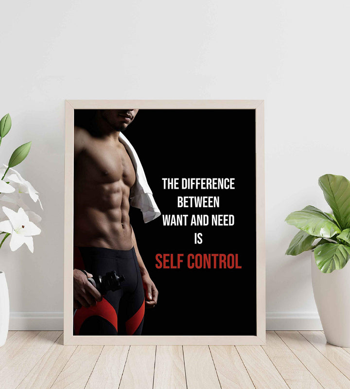 Self Control-Difference Between Want &amp; Need- Motivational Fitness Sign- 8 x 10" Wall Art- Ready to Frame. Inspirational Exercise Print for Home-Office-Gym-Studio Decor. Great Gift of Motivation!