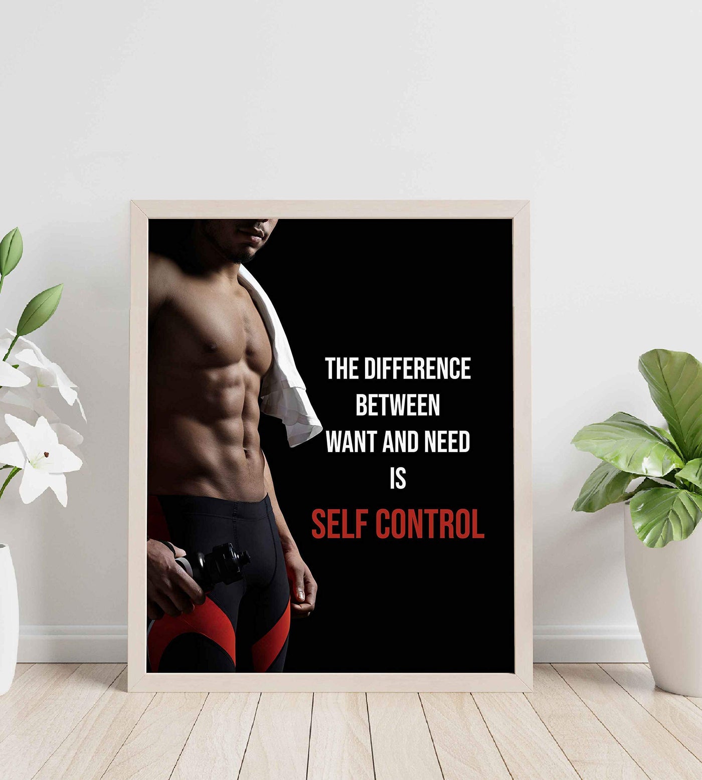 Self Control-Difference Between Want & Need- Motivational Fitness Sign- 8 x 10" Wall Art- Ready to Frame. Inspirational Exercise Print for Home-Office-Gym-Studio Decor. Great Gift of Motivation!