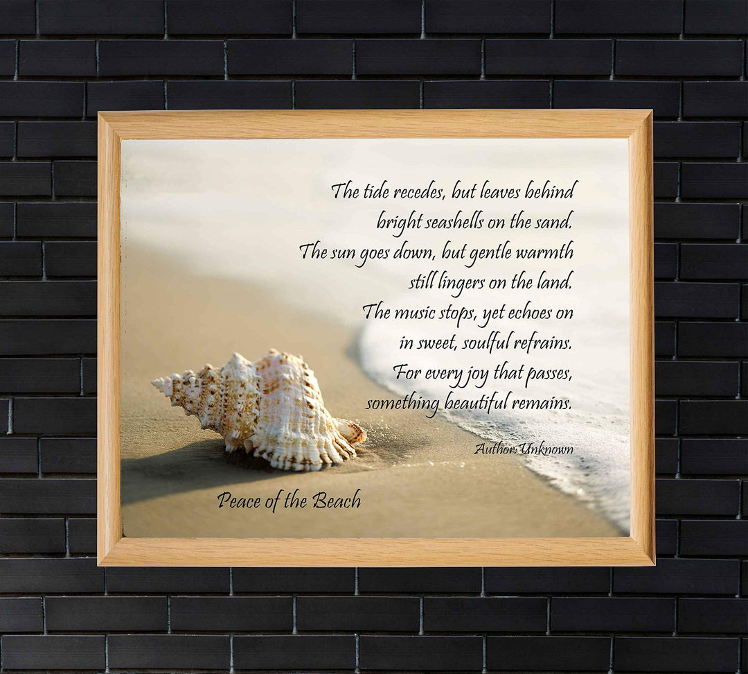 Peace of the Beach-Inspirational Quotes Wall Art-10 x 8"-Beach Poster Print w/Seashell &amp; Ocean Photo-Ready to Frame. Spiritual Wall Sign Ideal for Home-Office-Studio-Beach House Decor. Great Gift!