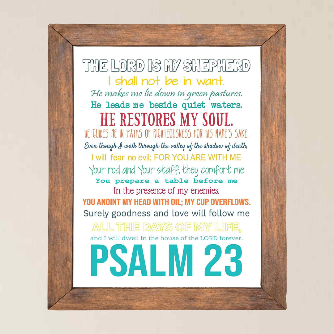 Psalm 23-The Lord Is My Shepherd Bible Verse Wall Art -11 x 14" Inspirational Scripture Wall Print- Ready to Frame. Religious Home-Office-Sunday School-Church Decor. Great Christian Gift of Faith!