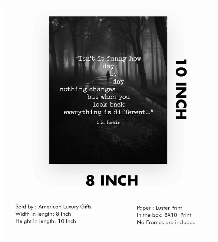 C.S. Lewis Quotes Wall Art-"When You Look Back Everything Is Different"- 8 x 10" Inspirational Typographic Photo Print-Ready to Frame. Modern Home-Office-School Decor. Great Gift &amp; Life Lesson!