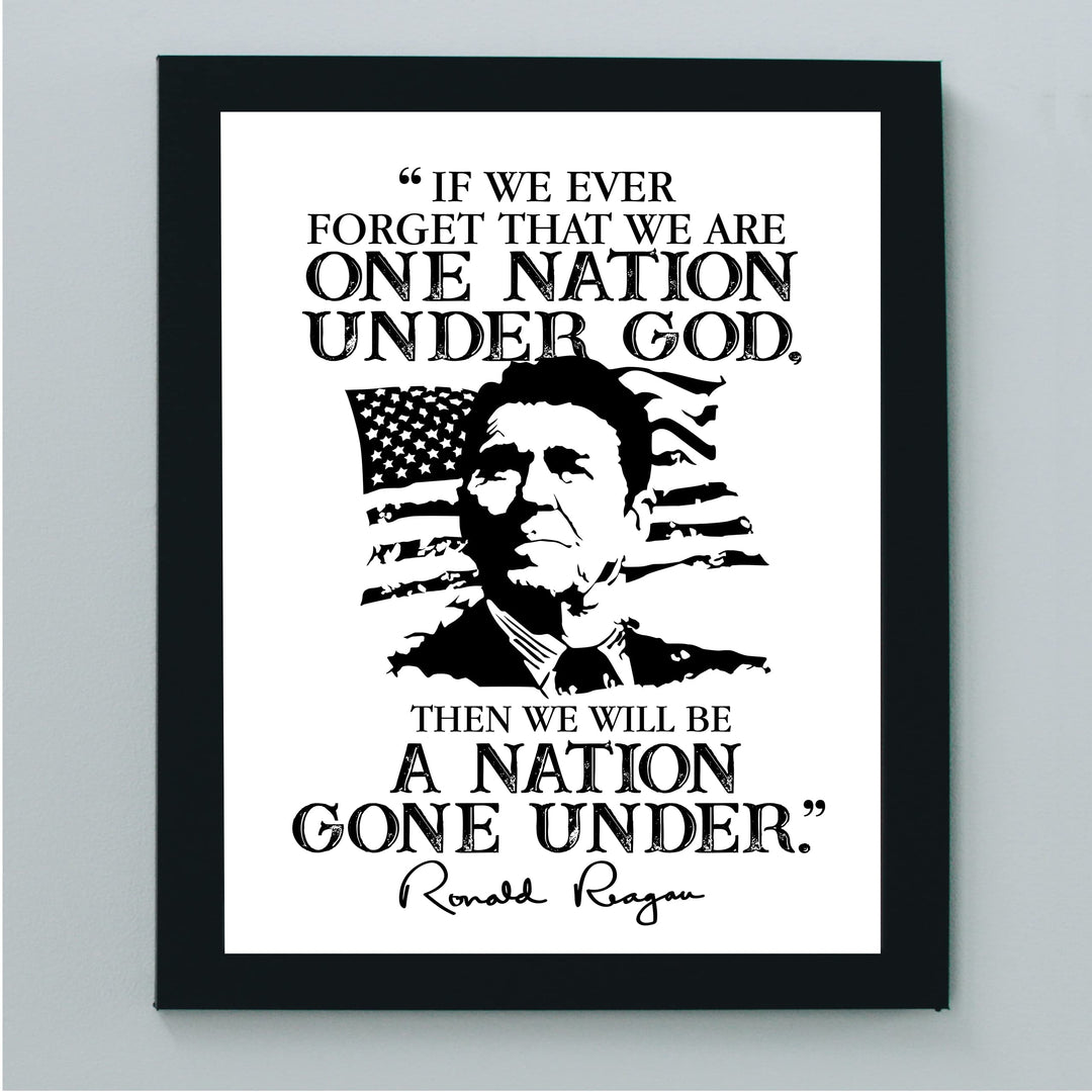 If We Forget We Are One Nation Under God-Ronald Reagan Quotes Wall Art -8x10" American Flag Silhouette Print-Ready to Frame. Presidential Home-Office-School Decor. Perfect Patriotic-Christian Gift!