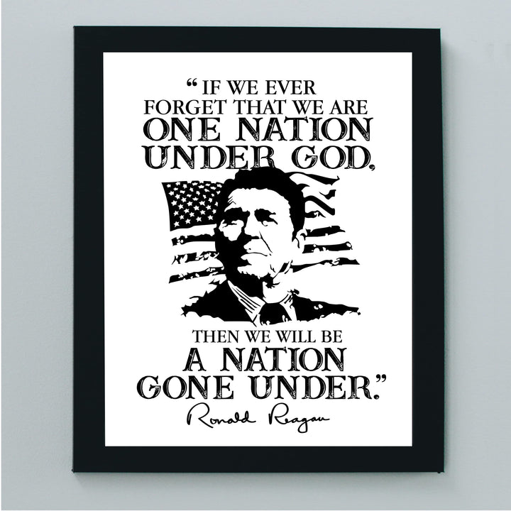 If We Forget We Are One Nation Under God-Ronald Reagan Quotes Wall Art -8x10" American Flag Silhouette Print-Ready to Frame. Presidential Home-Office-School Decor. Perfect Patriotic-Christian Gift!