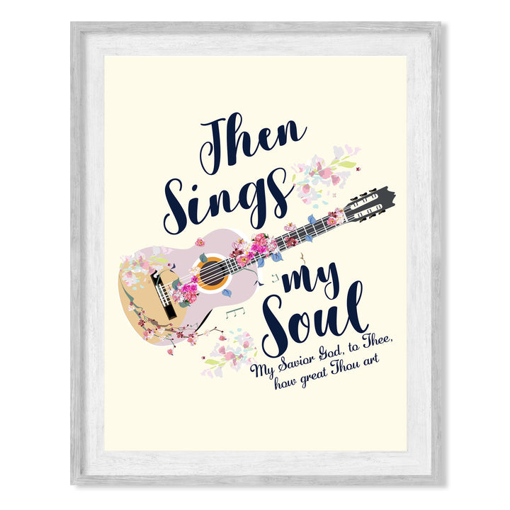 Then Sings My Soul, My Savior God to Thee Song Lyrics Wall Art -8 x 10" Christian Worship Music Print -Ready to Frame. Floral Guitar Print. Inspirational Home-Office-Church Decor &amp; Religious Gifts!