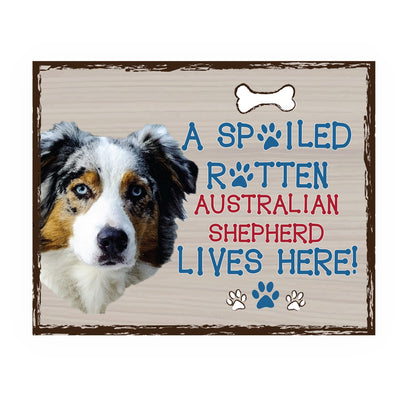 Australian Shepherd-Dog Poster Print-10 x 8" Wall Decor Sign-Ready To Frame."A Spoiled Rotten Australian Shepherd Lives Here". Perfect Pet Wall Art for Home-Kitchen-Cave-Garage. Gift for Aussie Fans!