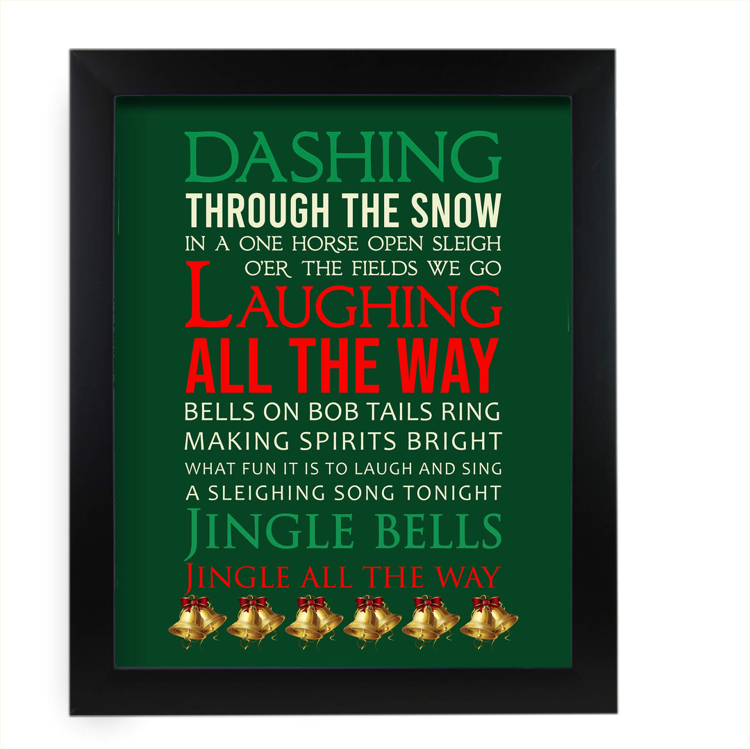 Dashing Through the Snow Christmas Song Wall Art Decor -11 x 14" Holiday Music Wall Print -Ready to Frame. Typographic Home-Welcome-Kitchen-Farmhouse-Winter Decor. Festive Decoration &amp; Great Gift!
