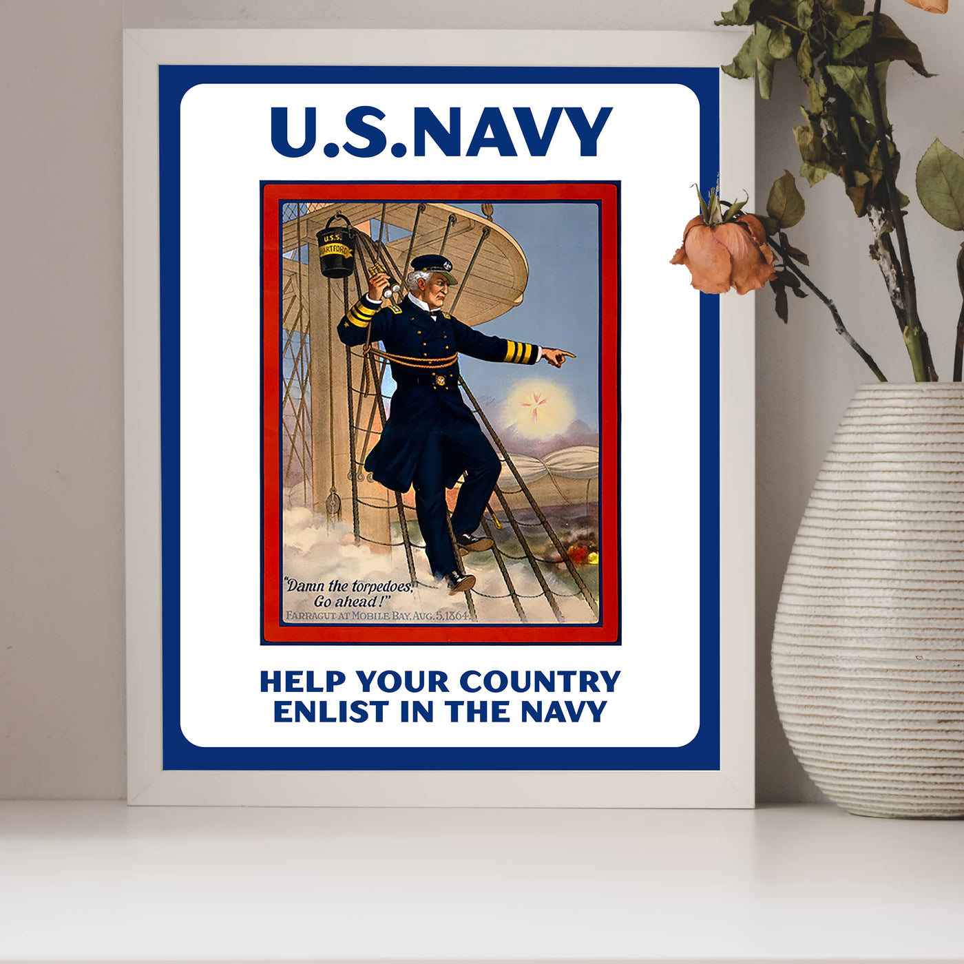 US Navy -Help Your Country- Enlist Vintage US Navy Recruitment Wall Art Sign- 8 x 10" Nautical Retro Navy Print -Ready To Frame. American Military Decor for Home-Office-Garage-Bar-Man Cave Decor!