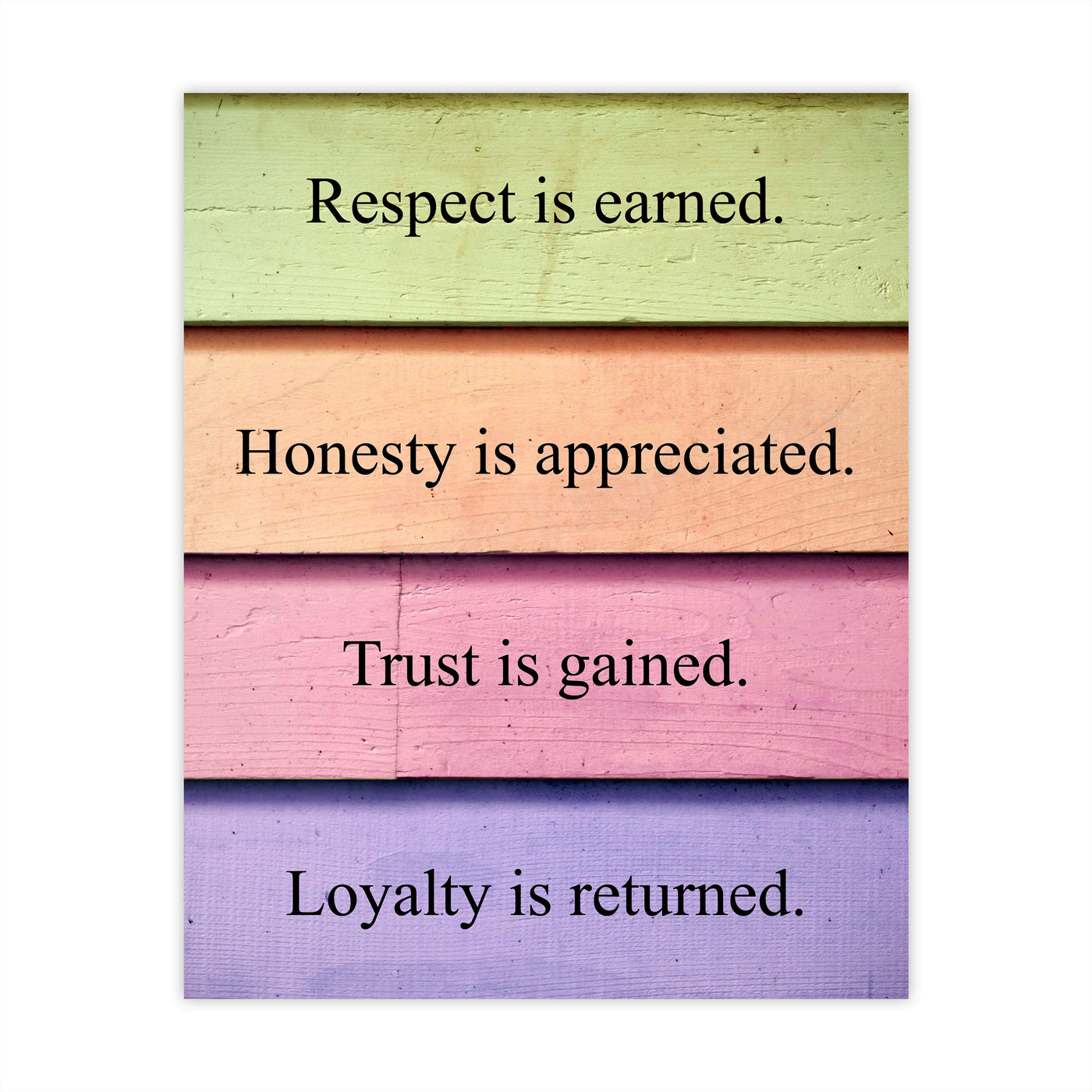 Respect Is Earned-Trust Is Gained Inspirational Life Quotes Wall Art-8 x 10" Typographic Print w/Replica Distressed Design-Ready to Frame. Rustic Home-Office-School Decor. Great Motivational Gift!